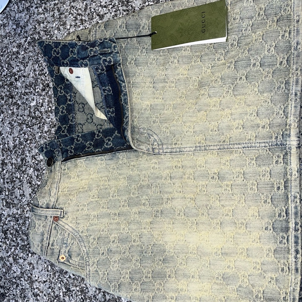 Gucci GG Jacquard Monogram Light Blue Denim Sandy Washed Mini Skirt Size IT38 - Picture 11 of 13